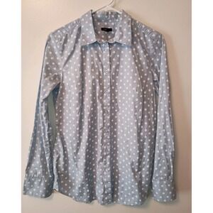 Ann Taylor Blue White Polka Dot Button‎ Up Blouse Sz 6 Chic Casual Office